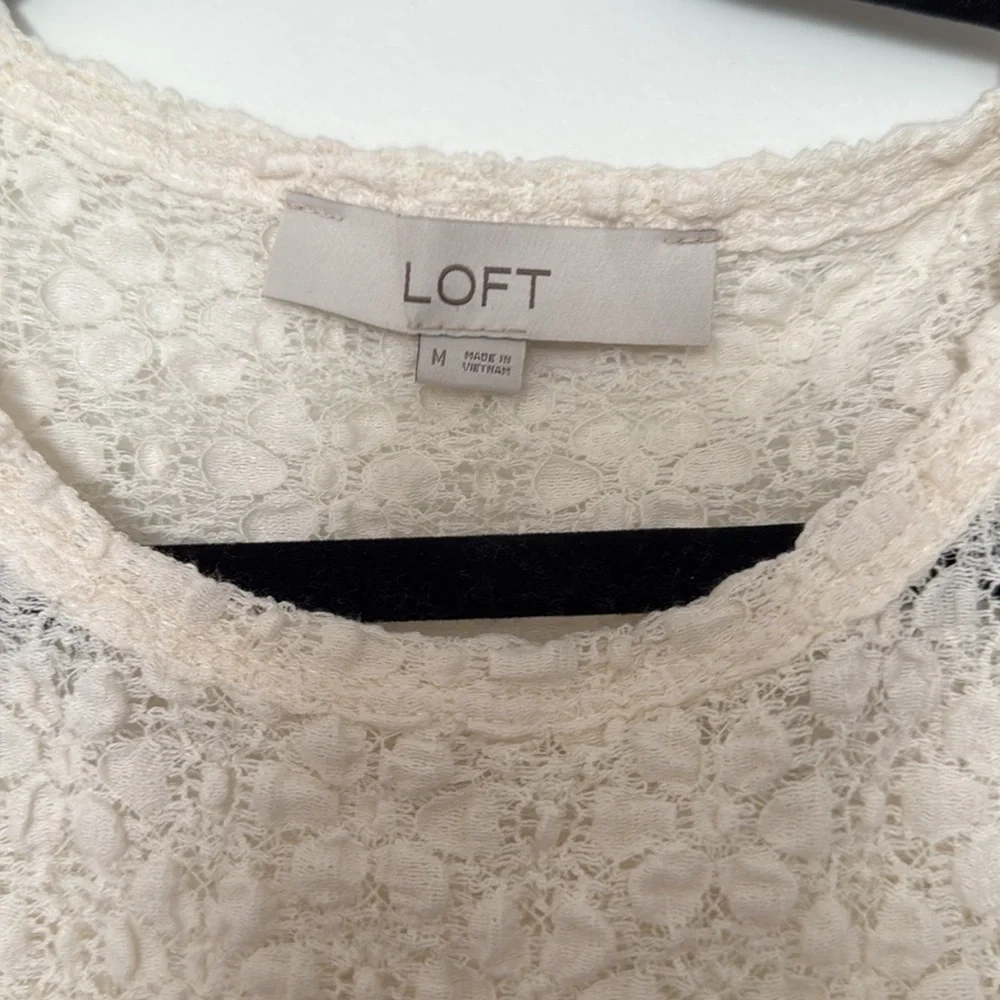 Loft Floral Lace Pleated Puff Sleeve Top Size M NWOT